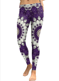 Thumbnail for Purple Mandala Flower Yoga Workout Leggings